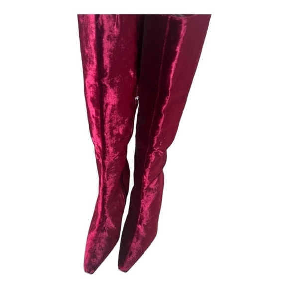 Colin Stuart Red Velvet Leather Mid Calf Pointed Toe Heel Boots Size 7M - Picture 8 of 16
